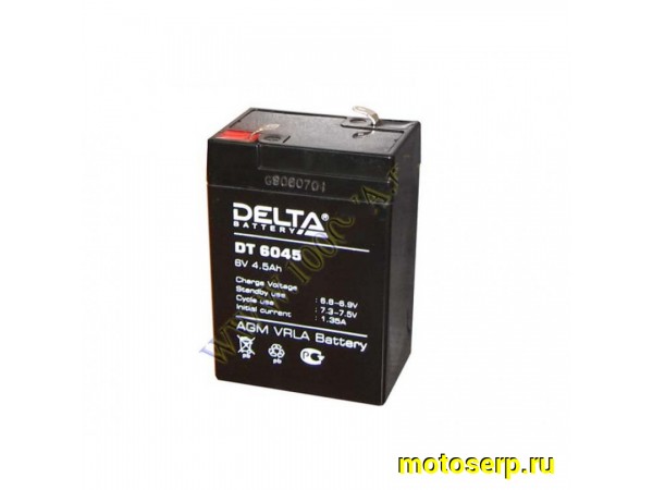 Купить  Аккумулятор 6в  4,5а (70х45х100) Delta (для бесперебойников и электромобилей)  (шт) (Алькор DT 6045 купить с доставкой по Москве и России, цена, технические характеристики, комплектация фото  - motoserp.ru