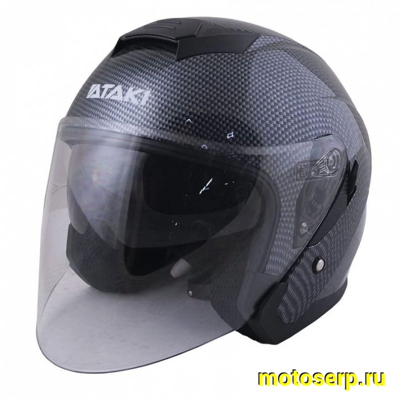 Купить  Шлем открытый  со стеклом Ataki JK526 Carbon черный/серый глянцевый M (шт) (SM 823-7677 купить с доставкой по Москве и России, цена, технические характеристики, комплектация фото  - motoserp.ru