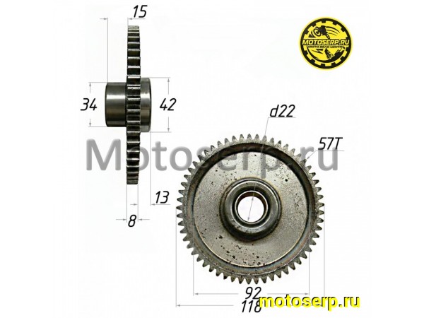 Купить  Шестерня обгонной муфты 165FML (посадочное 42 мм) 57зуб. (Senke 150-6, 150-8, SK125, RM125, SK 200-9,150-20)  (шт) (Regul 102043 купить с доставкой по Москве и России, цена, технические характеристики, комплектация фото  - motoserp.ru