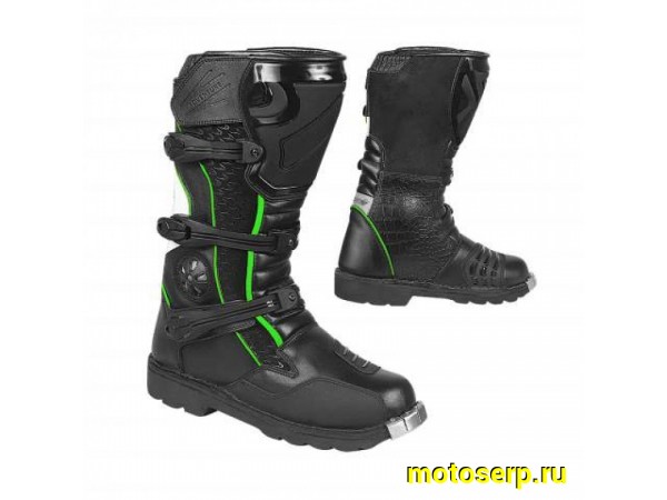 Купить  Мотоботы кросс. HIZER AT-6090  (защ. голени), черные (зеленая полоса) р-р 45" (Ч/З) (пар) (0 купить с доставкой по Москве и России, цена, технические характеристики, комплектация фото  - motoserp.ru