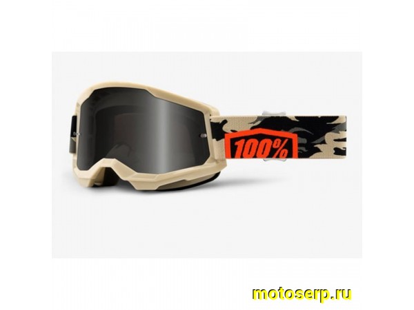 Купить  Очки мото Кросс 100% Strata 2 Sand Goggle Kombat / Smoke Lens (50422-102-10) (шт)  (Fox УТ-00011273 купить с доставкой по Москве и России, цена, технические характеристики, комплектация фото  - motoserp.ru