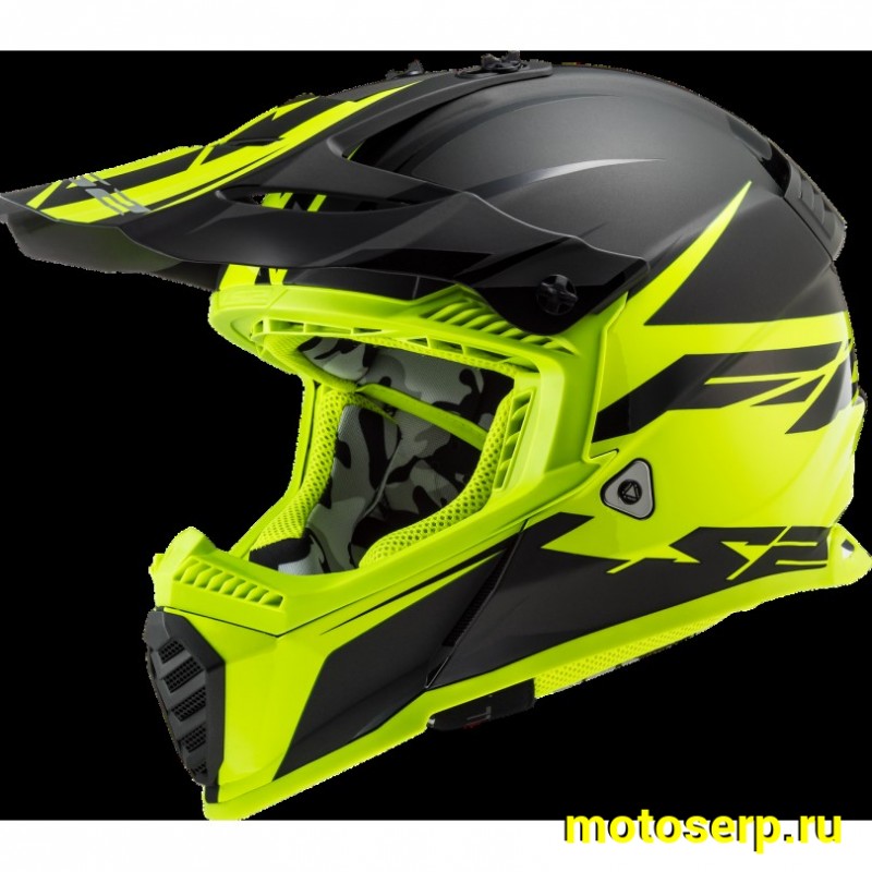 Купить  Шлем Кросс LS2 MX437 FAST EVO ROAR Black Hi-Vis Yellow (XL) (шт) (LS2 купить с доставкой по Москве и России, цена, технические характеристики, комплектация фото  - motoserp.ru