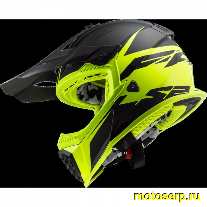 Купить  Шлем Кросс LS2 MX437 FAST EVO ROAR Black Hi-Vis Yellow (XL) (шт) (LS2 купить с доставкой по Москве и России, цена, технические характеристики, комплектация фото  - motoserp.ru