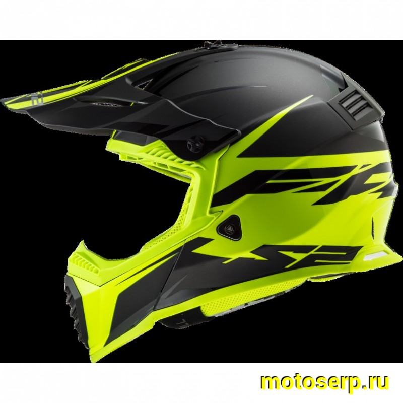 Купить  Шлем Кросс LS2 MX437 FAST EVO ROAR Black Hi-Vis Yellow (XL) (шт) (LS2 купить с доставкой по Москве и России, цена, технические характеристики, комплектация фото  - motoserp.ru