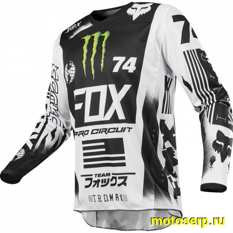 Купить  Джерси (футболка для мотокросса) V-RUS Fox 180 Monster Pro Circuit (черный/белый (детский) рост 140 (шт) (МотоЯ купить с доставкой по Москве и России, цена, технические характеристики, комплектация фото  - motoserp.ru