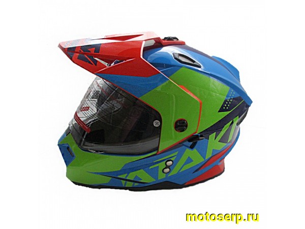 Купить  Шлем Кросс Ataki JK802 (мотард) Splash красный/синий/зеленый глянцевый  р-р L (шт)  (SM 941-8388 купить с доставкой по Москве и России, цена, технические характеристики, комплектация фото  - motoserp.ru
