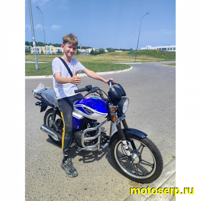 Купить  Мопед Motoland Альфа RX 11 синий (A) (Альфа эр икс 50/110) 4Т; 50/110cc; колеса 17"литые; 4пер, эл. старт;  хром. тахом (шт) (ML 19903 (ФОТО купить с доставкой по Москве и России, цена, технические характеристики, комплектация фото  - motoserp.ru