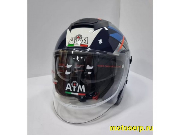 Купить  Шлем открытый  со стеклом AiM JK526 синий/черный/белый (XL) (шт) (AIM 526-016-XL купить с доставкой по Москве и России, цена, технические характеристики, комплектация фото  - motoserp.ru