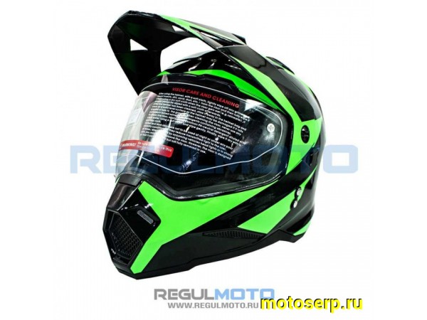 Купить  Шлем Кросс KIOSHI Fighter 802 (мотард) чёрный/зеленый р-р L (шт) (Regul 304170-47 купить с доставкой по Москве и России, цена, технические характеристики, комплектация фото  - motoserp.ru