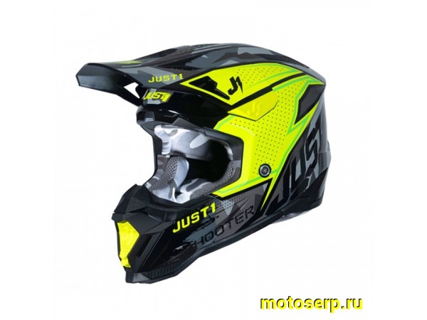 Купить  Шлем Кросс JUST1 J40 SHOOTER Hi-Vis зеленый глянцевый (XXL) (SM 880-8047 купить с доставкой по Москве и России, цена, технические характеристики, комплектация фото  - motoserp.ru