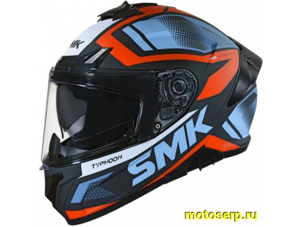 Купить  Шлем закрытый интеграл SMK TYPHOON THORN , цвет чёрный/оранжевый/синий матовый (XL) (шт) (Bajaj TYPHOON MA276 купить с доставкой по Москве и России, цена, технические характеристики, комплектация фото  - motoserp.ru