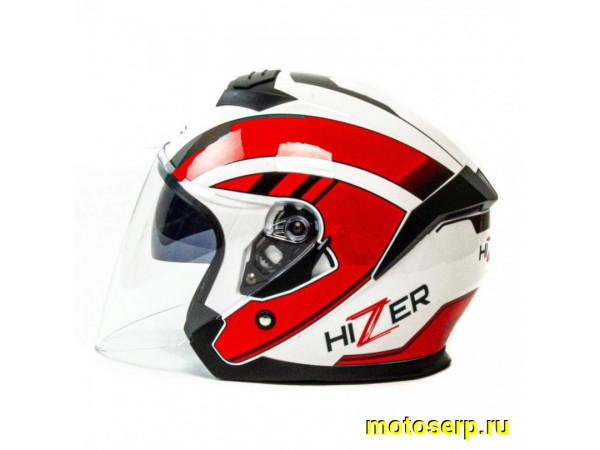 Купить  Шлем открытый  со стеклом HIZER J222 (M) #1 White/Red (2 визора) (шт) (ML 13519 купить с доставкой по Москве и России, цена, технические характеристики, комплектация фото  - motoserp.ru