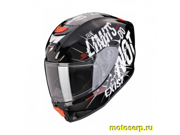 Купить  Шлем закрытый интеграл SCORPION EXO-JNR AIR BOUM, цвет черный/белый (YM) (шт) (DB купить с доставкой по Москве и России, цена, технические характеристики, комплектация фото  - motoserp.ru