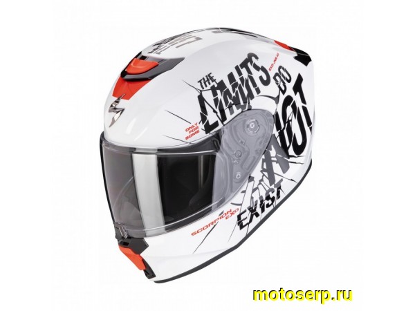 Купить  Шлем закрытый интеграл SCORPION EXO-JNR AIR BOUM, цвет белый/черный (YM) (шт) (DB купить с доставкой по Москве и России, цена, технические характеристики, комплектация фото  - motoserp.ru