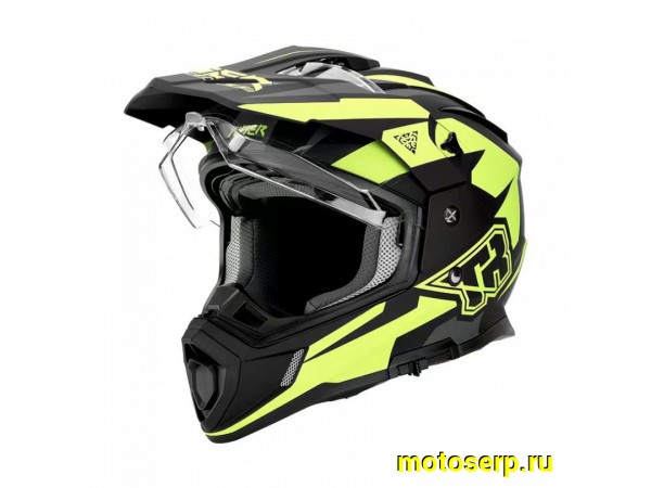 Купить  Шлем Кросс KIOSHI TR (мотард) черный/зеленый  р-р XXL 1390гр (шт) (Regul 100100-25 купить с доставкой по Москве и России, цена, технические характеристики, комплектация фото  - motoserp.ru