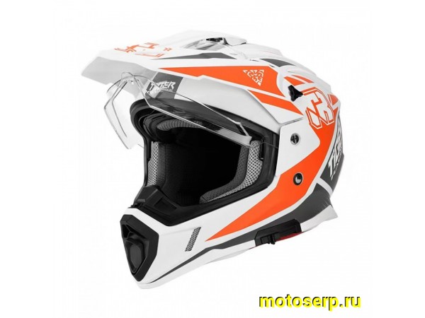 Купить  Шлем Кросс KIOSHI TR (мотард) белый/оранжевый/серый  р-р S  1390гр (шт)  (Regul 100100-11 купить с доставкой по Москве и России, цена, технические характеристики, комплектация фото  - motoserp.ru