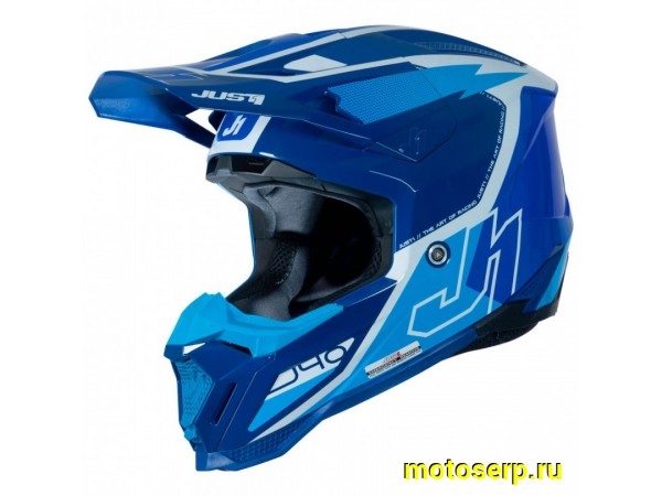 Купить  Шлем Кросс JUST1 J40 FLASH синий/белый матовый (XXL) (SM 880-3790 купить с доставкой по Москве и России, цена, технические характеристики, комплектация фото  - motoserp.ru