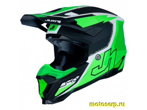 Купить  Шлем Кросс JUST1 J40 FLASH зеленый/белый матовый (M) (SM 880-8949 купить с доставкой по Москве и России, цена, технические характеристики, комплектация фото  - motoserp.ru