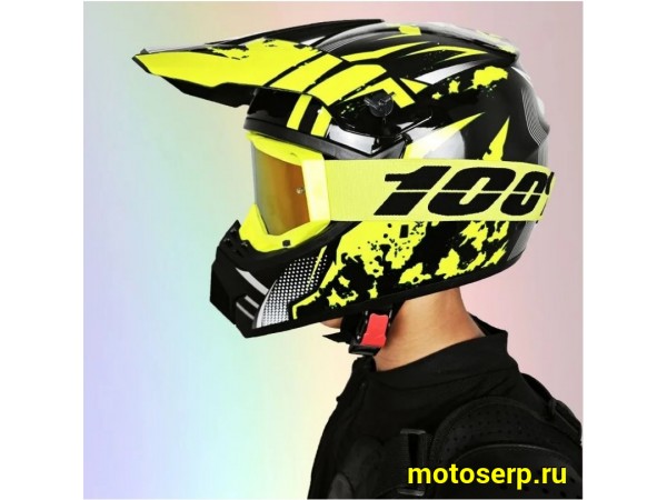 Купить  Шлем Кросс (M) с очками100% в комплекте черный, желтый (шт) (O-N купить с доставкой по Москве и России, цена, технические характеристики, комплектация фото  - motoserp.ru